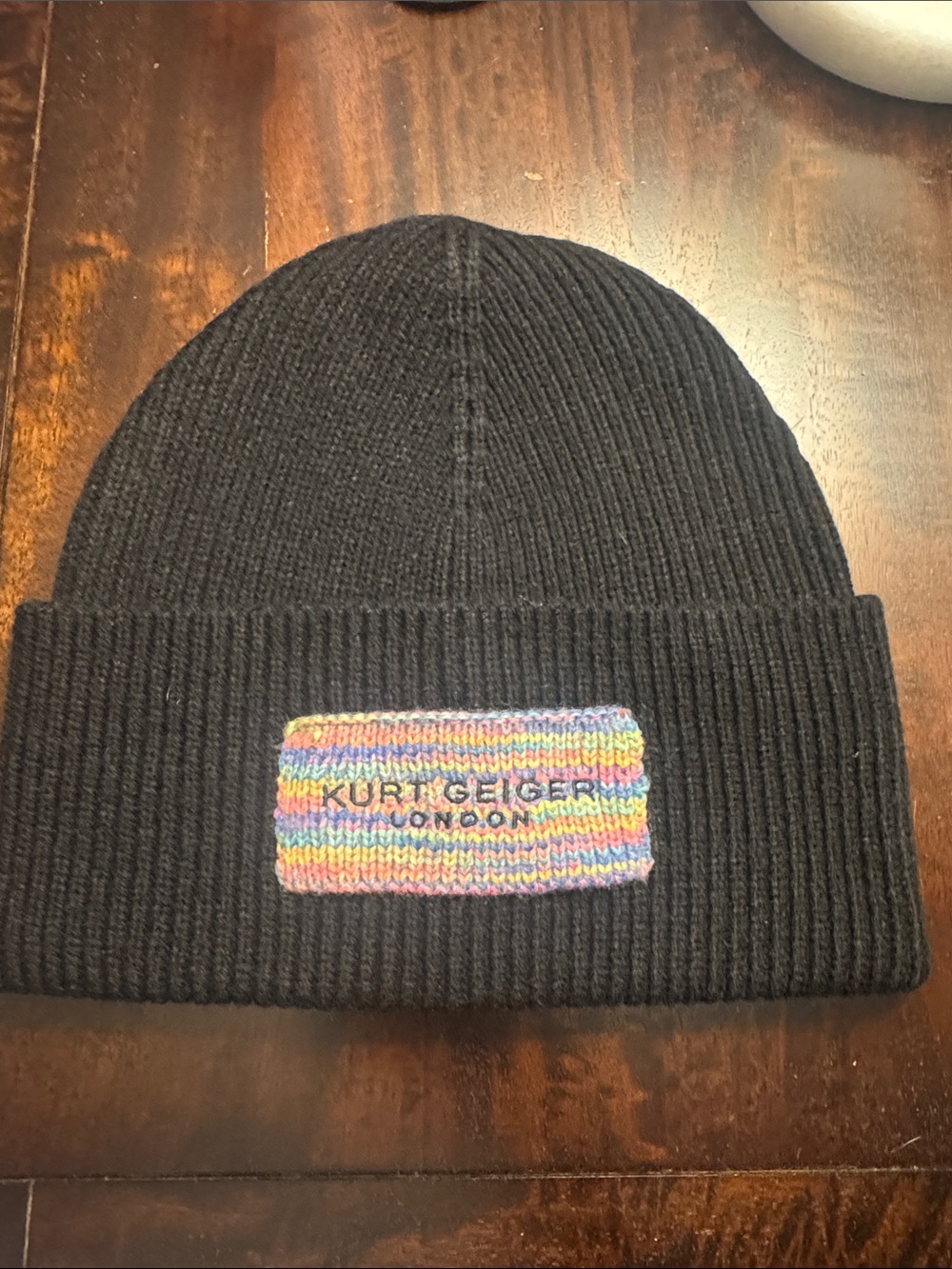 NWOT Kurt Geiger Black Ribbed Knit Cuffed Beanie